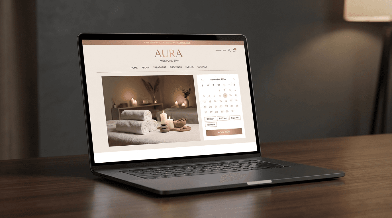 Amara Med Spa booking website on a laptop with an online appointment calendar