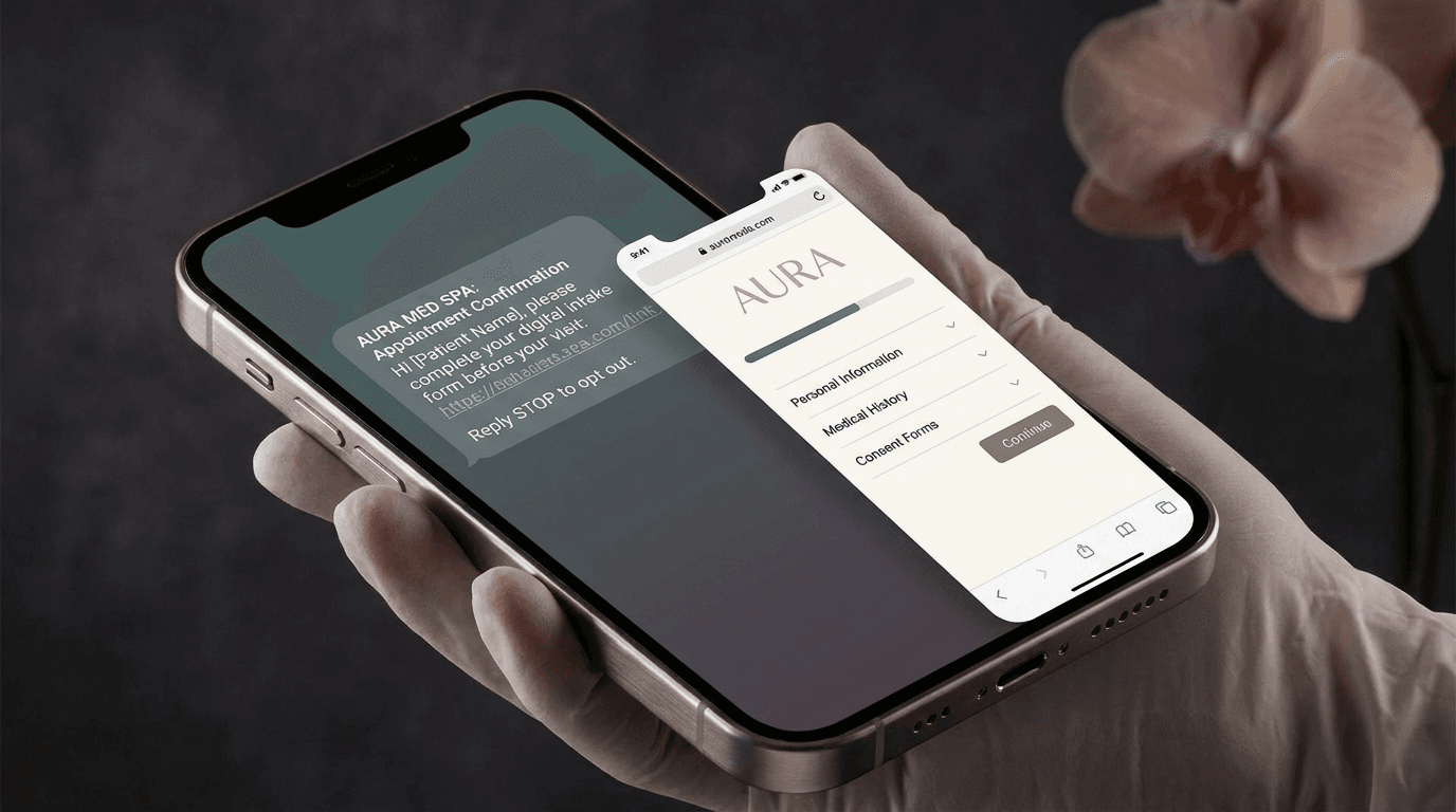 Automated patient intake flow with SMS confirmation on a phone